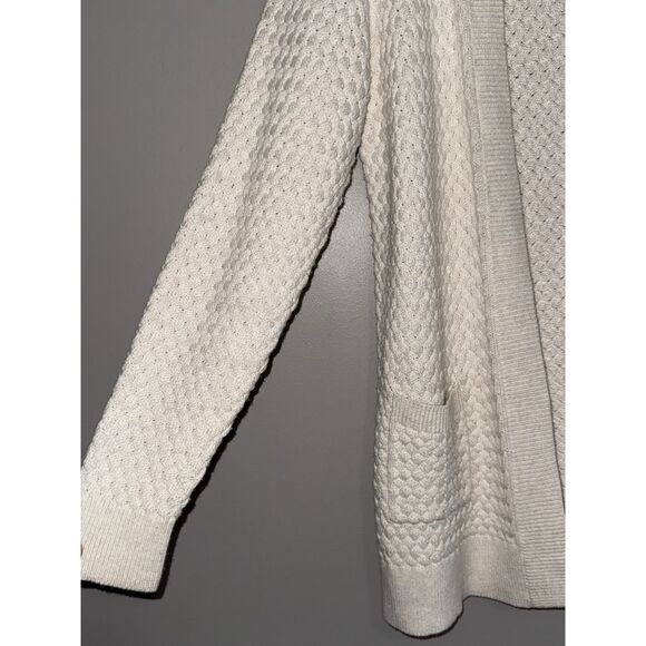 LL Bean Open Front Basketweave Knit Cardigan Womens Ivory Cream Cotton Cozy Med - Picture 4 of 16